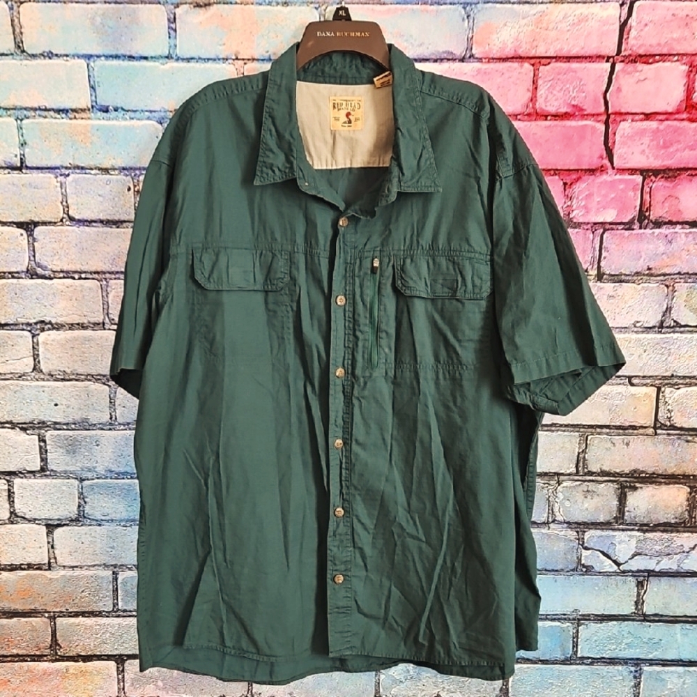 RedHead Big & Tall Forest Green Short Sleeve Button-Up Shirt Size 4XL